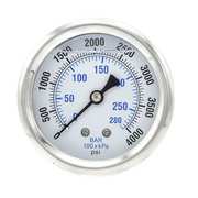 Pic Gauges Pressure Gauge, 0 to 4000 psi, 1/4 in MNPT, Stainless Steel, Silver PRO-202L-254Q