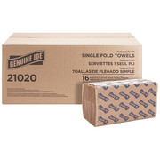 Genuine Joe Genuine Joe Single Fold Paper Towels, 1 Ply, 250 Sheets, Natural, 4000 PK GJO21020