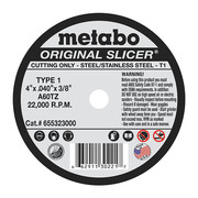 Metabo Cutting Wheel, T1, A60TZ, 4"X0.040"X3/8" 655323000