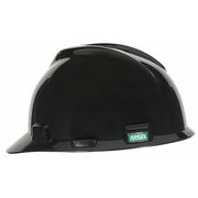 Msa Safety V-Gard Front Brim Hard Hat, Slotted, Cap Style, Type 1, Class E, Staz-On Pinlock Suspension, Black 475235