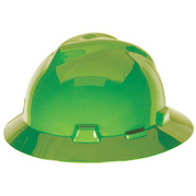 Msa Safety Full Brim Hard Hat, Type 1, Class E, Ratchet (4-Point), Bright Lime Green 815570