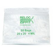 Reloc Zippit Reclosable Poly Bag 4-MIL, 20"x 20", Clear 4R2020