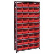 Quantum Storage Systems Steel Bin Shelving, 36 in W x 75 in H x 12 in D, 10 Shelves, Red 1275-207RD