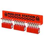 Master Lock Padlock Station, Unfilled, Holds 18 Padlocks, 3 in H x 17.5 in W, English/French/Spanish, Red S1518