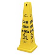 Rubbermaid Safety Cone, 36 in H, 12 1/4 in W, HDPE, Cone, English, French, Spanish, FG627600YEL FG627600YEL