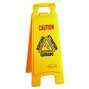 Rubbermaid Commercial Floor Safety Sign, Caution, Eng/Sp/Fr/Grmn, 25 in H, 11 in W, HDPE, Triangle, FG611200YEL FG611200YEL