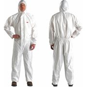 3M Hooded Disposable Coveralls, White, Microporous Polyethylene Laminate, Polypropylene, Zipper 4510-M