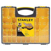 Stanley 25 Compartment Box, 16-1/2 in W x 2-1/8 in H x 13-1/4 in L, Plastic, Black/Yellow/Clear 014725R