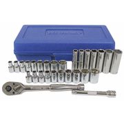 Westward 1/4" Drive Socket Wrench Set SAE, Metric 28 Pieces 3/16 in to 1/2 in, 4 mm to 13 mm , Chrome 33HD81