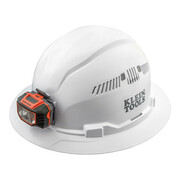 Klein Tools Hard Hat, Vented, Full Brim with Headlamp, White 60407