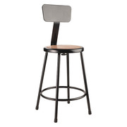 National Public Seating Round Stool with Backrest, Height 24"Black 6224B-10