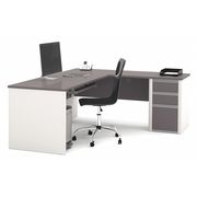 Bestar L Shaped Desk, 82.9" D, 71.1" W, 30.4" H, Slate/Sandstone, Melamine 93880-59