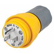 Hubbell Watertight Straight Blade Plug, NEMA 5-15P, 15 A, 125V AC, 2 Poles, 3 Blades, Yellow HBL14W47A