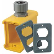 Hubbell Wiring Device-Kellems Portable Outlet Box, 2 Gangs, 1 in Hub Size, 2 Inlets, 5 in L, 2.77 in W, Thermoplastic, Yellow HBL3000