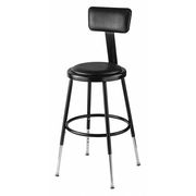 National Public Seating Stool w/Back, Steel, Vinyl, Black, 14" dia. 6418HB-10