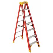 Werner Fiberglass Stepladder, 7 ft Ladder Ht, 6 Steps, 300 lb, 41 1/4 in Base Spread, 25 1/8 in Bottom W 6207
