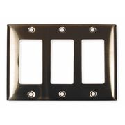 Hubbell Rocker Wall Plates and Box Cover, Number of Gangs: 3 Stainless Steel, Brushed Finish, Silver SS263