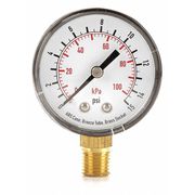 Zoro Select Pressure Gauge, Commercial, 0 to 15 psi, 2 in Dial, 1/4 in MNPT, Plastic, Black 4FLT7
