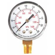 Zoro Select Pressure Gauge, 0 to 200 psi, 1/4 in MNPT, Plastic, Black 4FLU3