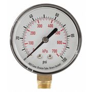Zoro Select Pressure Gauge, 0 to 100 psi, 1/4 in MNPT, Plastic, Black 4FLV9