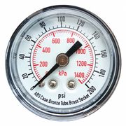 Zoro Select Pressure Gauge, Commercial, 0 to 200 psi, 1 1/2 in Dial, 1/8 in MNPT, Plastic, Black 4FLZ9