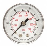 Zoro Select Pressure Gauge, Commercial, 0 to 100 psi, 1 1/2 in Dial, 1/8 in MNPT, Plastic, Black 4FLZ7