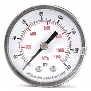 Zoro Select Pressure Gauge, Commercial, 0 to 160 psi, 2 in Dial, 1/4 in MNPT, Plastic, Black 4FMC7
