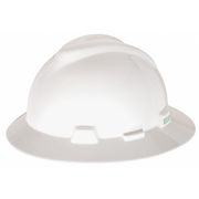 Msa Safety V-Gard Full Brim Hard Hat, Slotted, Type 1, Class E, Fas-Trac Ratchet Suspension, White 475369