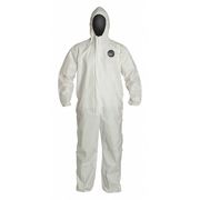 Dupont Hooded Disposable Coveralls, 25 PK, White, Microporous Film Laminate, Zipper NG127SWHLG0025NP