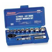 Westward 3/8" Drive Socket Wrench Set SAE 12 Pieces 3/8 in to 7/8 in , Chrome 4PL88