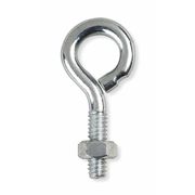 Zoro Select Routing Eye Bolt Without Shoulder, 3/8"-16, 4 in Shank, 3/4 in ID, Steel, Zinc Plated, 10 PK 071703