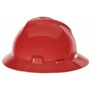 Msa Safety Full Brim Hard Hat, Type 1, Class E, Ratchet (4-Point), Red 475371