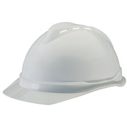 Msa Safety Front Brim Hard Hat, V-Gard 500, Vented, Type 1, Class C, Fas-Trac Ratchet Suspension, White 10034018