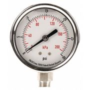 Zoro Select Pressure Gauge, 0 to 30 psi, 1/4 in MNPT, Stainless Steel, Silver 4CFH2