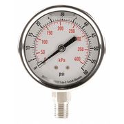 Zoro Select Pressure Gauge, 0 to 60 psi, 1/4 in MNPT, Stainless Steel, Silver 4CFH3
