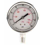 Zoro Select Pressure Gauge, 0 to 160 psi, 1/4 in MNPT, Stainless Steel, Silver 4CFH5