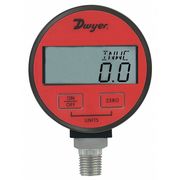 Dwyer Instruments Digital Pressure Gauge, 0 to 100 psi, 1/4 in MNPT, Plastic, Red DPGA-08
