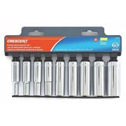 Crescent 3/8" Drive Deep Socket Set Metric 9 Pieces 9mm to 19mm , Nickel Chrome Plated CSAS7N