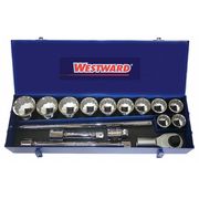 Westward 1" Drive Socket Wrench Set SAE 17 Pieces 1 7/16 in to 2 1/2 in , Chrome 42W522