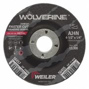 Weiler Grinding Wheel, Type 27, 0.25 in Thick, Aluminum Oxide 56457