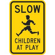Lyle Children at Play Traffic Sign, 18 in H, 12 in W, Aluminum, Vertical Rectangle, T1-1025-EG_12x18 T1-1025-EG_12x18