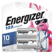 Energizer Lithium Cell Battery, 123, 3V, PK2 EL123ABP2