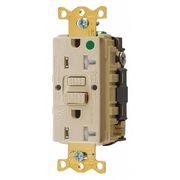 Hubbell GFCI Receptacle, 20A, 125VAC, 5-20R, Ivory GFRTW83I