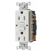 Hubbell GFCI Receptacle, 15A, 125VAC, 5-15R, White GFRTW15W