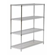 Zoro Select Wire Shelving Unit, 18"D x 48"W x 54"H, 4 Shelves, Chrome 45VX54