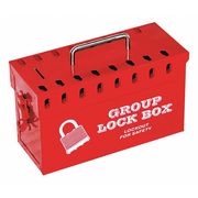 Zing Group Lockout Tagout Box, Steel, Portable, 10 in W, Lock Box Accepts Up to 13 Padlocks, Red 7299R-UN