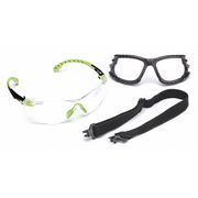 3M Solus Safety Glasses Kit, Strap, Removable Foam Gasket, Anti-Fog/Scratch, Black/Green, Clear Lens S1201SGAF-KT