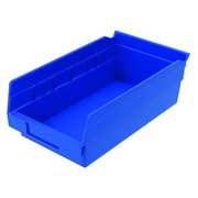 Zoro Select 15 lb Shelf Storage Bin, Plastic, 6 5/8 in W, 4 in H, Blue, 11 5/8 in L 30130BLUEBLANK