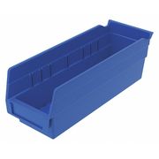 Zoro Select 10 lb Shelf Storage Bin, Plastic, 4 1/8 in W, 4 in H, Blue, 11 5/8 in L 30120BLUEBLANK