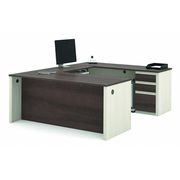 Bestar U Shaped Desk, 92.6" D, 71.1" W, 30.4" H, White/Chocolate, Melamine 99871-52